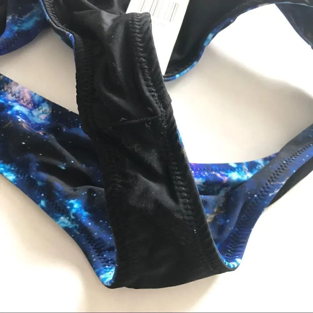 NWT Galaxy Reversible Bikini Bottom Small Cheeky Blue Black